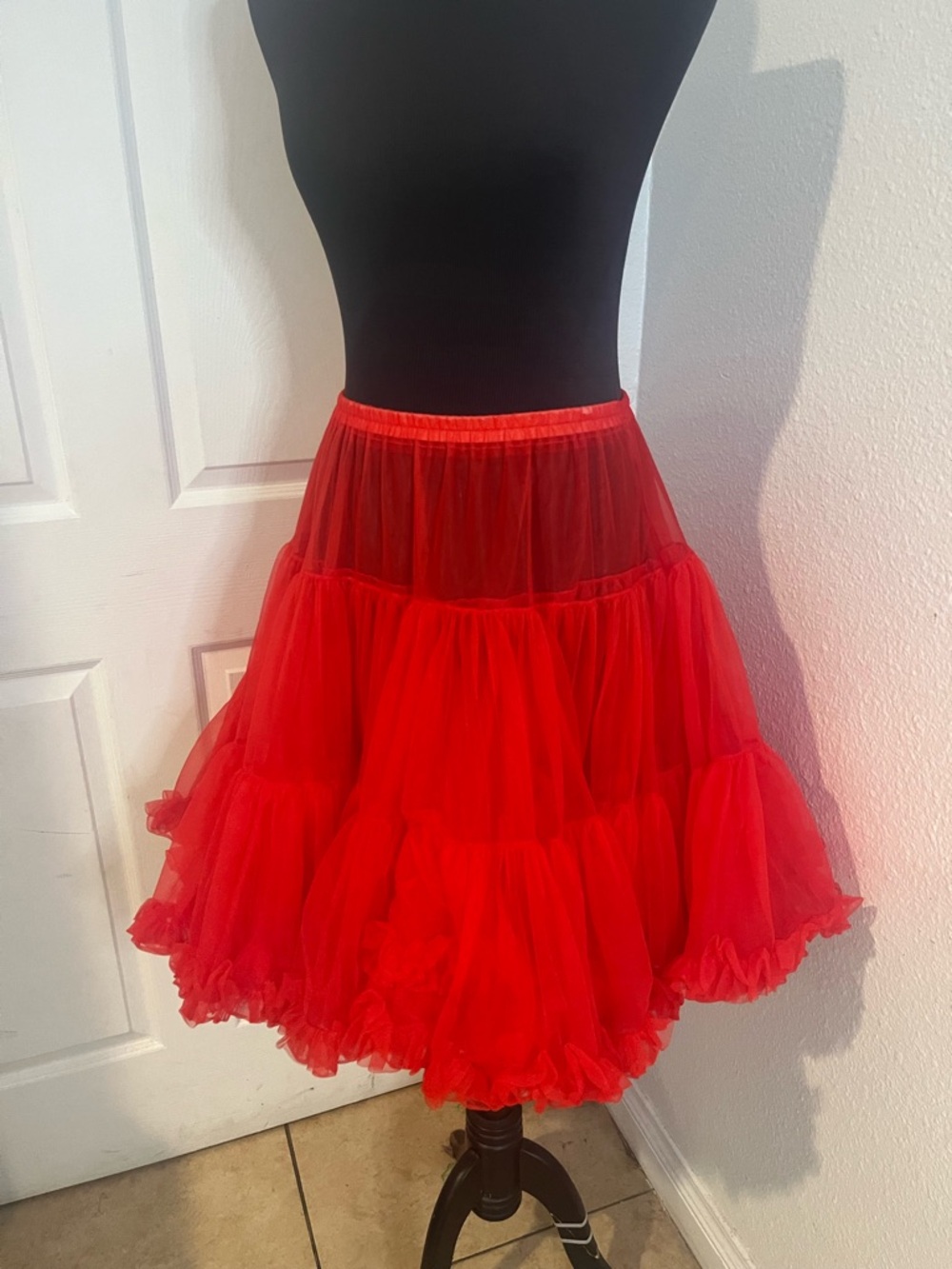 Red Tiered Tulle Skirt - Women